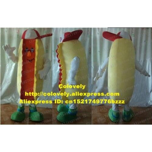 Handsome Yellow Hotdog Hot Dog Chilli Dog Tube Steak Mascot Costume Food Red White Hat Black Sunglasses Red Mouth No.5963 FS