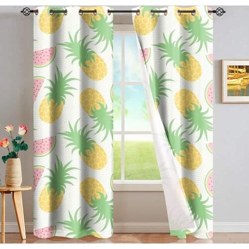 DARMIAN Pineapple And Watermelon Summer Pattern Window Curtain Bedroom Decor Modern Thermal Insulated Blackout Curtains Drape