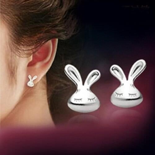 Hot Design Simple Lovely Rabbit Stud Earrings For Girls Popular Silver Plated Animal Earrings Jewelry Accessories Wholesale Gift