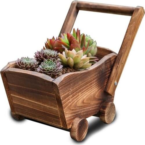 Best Creative Wood Flowerpot Cartoon Cart Garden Planter Plant Window Box Trough Pot Succulent Flower Bed Plant Bed Pot Flower