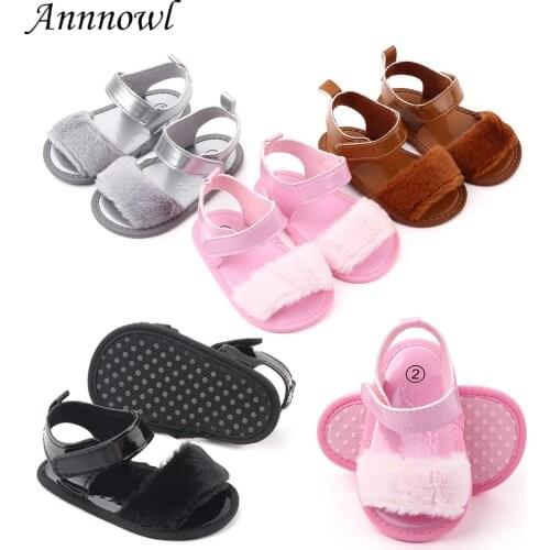 Fashion Newborn Baby Girls Sandalet Toddler Summer Shoes Leather Fur Sandles Infant Boy Slippers Princess Flats Shower Doll Gift