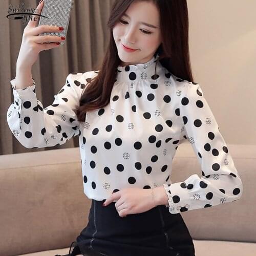 2021 Autumn Women Chiffon Shirts Long Sleeve Polka Dot Women Blouses Clothes Casual Stand Collar Women Tops Blusas Mujer 6113 50