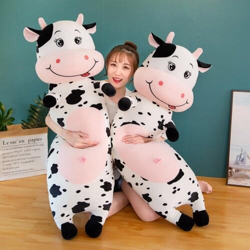 Stuffed Plush Spotted Cow Toys Pillow Kawaii Sleeping Long Pillow Cute Cow Doll Plush Toy for Kids Birthday Christmas Present