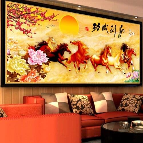 New Needlework,DIY,Cross stitch,kits,11CT Cross-stitch,Sets For Embroidery Wall Decoration Handmade Eight Horses Running