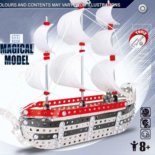 Assembly Metal Sailing Ship Model Kits Toy Boat to Assemble Puzzles 333 pcs STEM Construction metal blocks Educational Toys