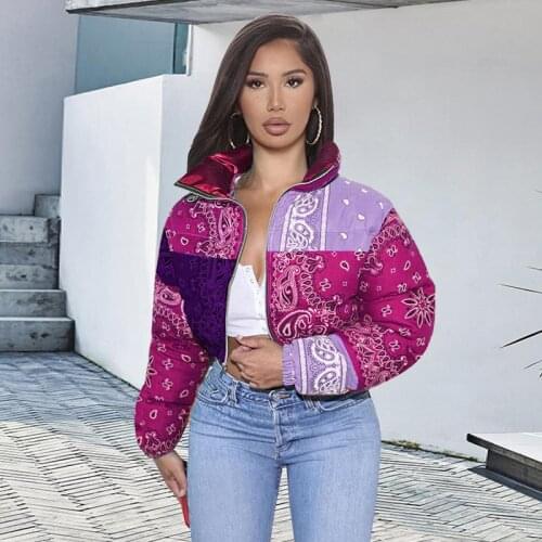 2021 New Ladies Cashew Flower Print Bread Jacket Fashion Casual Winter New Cotton Jacket Bread Jacket