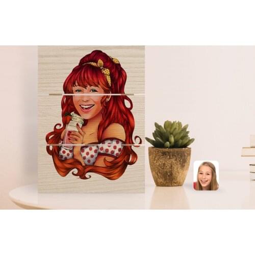 Personalized Women 'S Caricature Of Authentic Desktop Wood Pallet Çerçeve-54