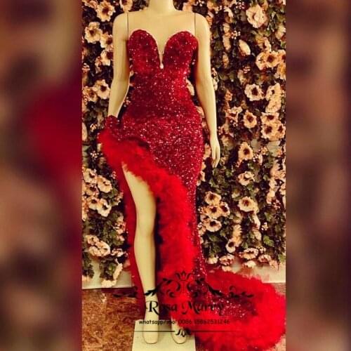 Sexy Red Mermaid African Prom Dresses 2K21 Plus Size High Split Girls Pageant Formal Evening Party Gowns Vestido De Fiesta Largo