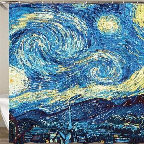 Planet Oil Painting Digital Printed Shower Curtain Waterproof and Mildew Proof Polyester Fabric Bathroom Partition Curtains