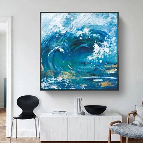 Hand Painted Oil Painting Wall Art Handmade Waves Seascape Oil Painting Canvas Art for Living Room Home Wall Decoration No Frame