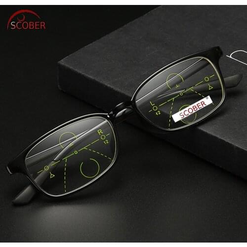 SCOBER = Progressive Multifocal Reading Glasses Classic Retro Vintage Black Eye frame See Near And Far TOP 0 ADD +1 To +4