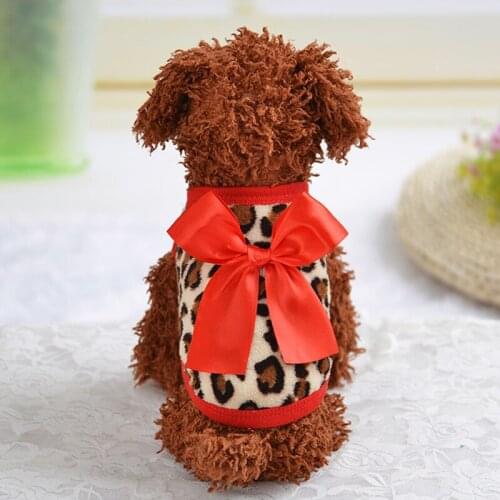 Cute Dog Jackets Bowknot Leopard Print Pet Clothing Warm Fleece Dog Clothes Fashion Pet Puppy Dog Pullover