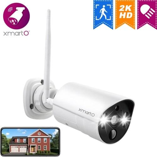 XMARTO 2K HD AC Powered Wireless Home Security Smart Camera Outdoor with Color Night Vision, PIR Human/ Pet Detection