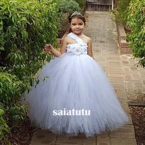 Photograph flower girl wedding dress children tulle party beauty contest model children white dresses costume long Vestido