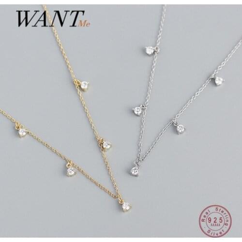 WANTME 925 Sterling Silver Rock Clavicle Pendant Round Hugging Beads Zircon Necklace for Women Luxury Choker Jewelry Party 2021