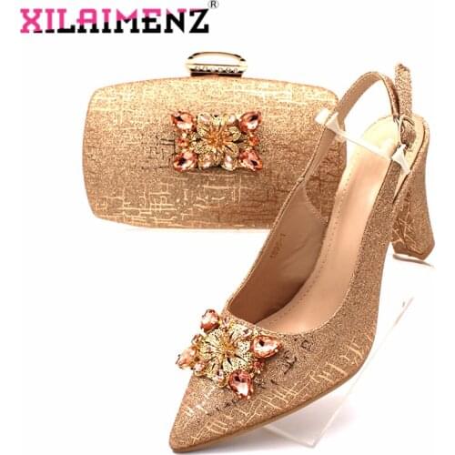 Sweet 2020 Special Design Women Shoes and Bag to Match African Style African Ladies Party Shoes Matching Bag in Champagne Color