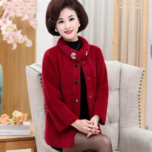 Womens Coat Warm Plus Size M-4Xl Mink Cashmere Jacket Female Cardigan Sweater Mother Jacket 2021 Autumn Winter New Middle-Aged