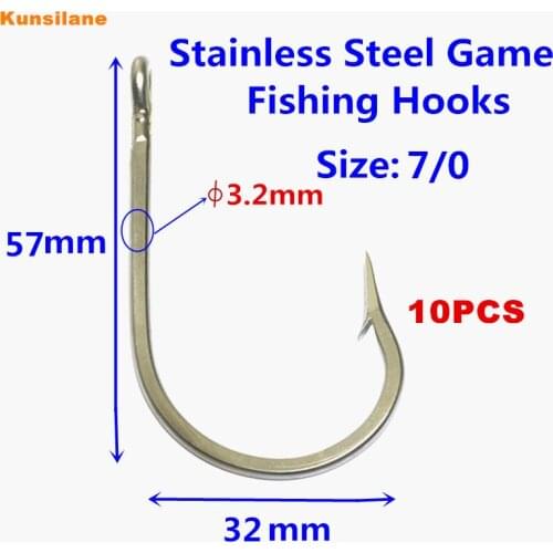 10pcs 7691S Size 7/0 Stainless Steel Fishing Hooks Sharpened Southern Tuna Ocean Tackle