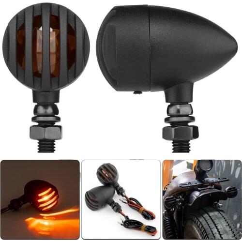 2Pcs Motorcycle Retro Black Grill Bullet Amber Bulb Motorcycle Turn Signal Indicator Lights For Harley Honda Suzuki Kawasaki