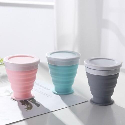 200ML Silicone Collapsible Coffee Cup Folding Camping Cup With Lids Travel Water Cup Portable Drinking Cup Outdoor Hiking