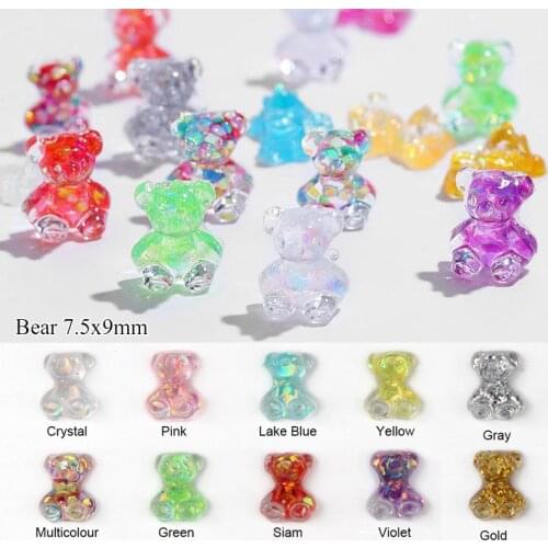 30Pcs/lot 7.5x9mm Cartoon Resin Small Bear Nail Art Accessories Sequins Glitter AB nail rhinestone For DIY Manicure Decoration