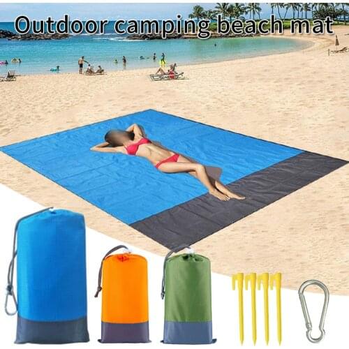 Large Beach Towels Mat Anti Sand-free Beach Anti Sand Beach Blanket Oversized Pocket Picnic 4 Anchor Wind Prevent Sand Proof