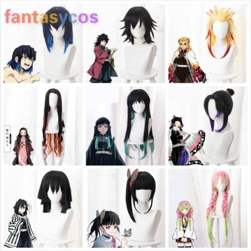 Demon Slayer kimetsu no yaiba Nezuko Tanjirou Agatsuma Zenitsu Tomioka Giyuu Inosuke Cosplay Wig Costume Party Halloween Hair
