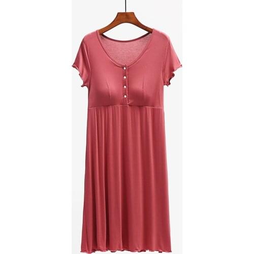 Fdfklak M-2XL Summer Solid Color Modal Maternity Nursing Nightdress Sleepwear Clothes For Pregnant Women Pregnancy Nightwear