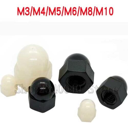 Acorn Cap Nut M3 M4 M5 M6 M8 M10 White or Black Nylon Nut Plastic hexagon Cap Nuts Decorative Cap For Bolts Screw Stud