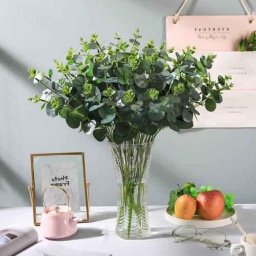 Artificial Leaves Eucalyptus Leaf 4 forks Retro Green Silk for Home Decor Wedding Plants Faux Fabric Foliage Room Decoration