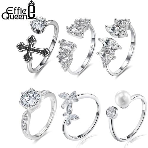 Effie Queen Genuine 925 Sterling Silver Flower Ring for Women Men Wedding Butterfly Design Adjustable Size Finger Rings BR10