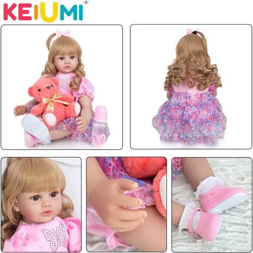 KEIUMI 24 Inch 60CM Lovely Reborn Baby Doll Long Hair Cute Reborn Baby Girl Doll Cloth Body Stuffed PP Cotton For Children Gifts