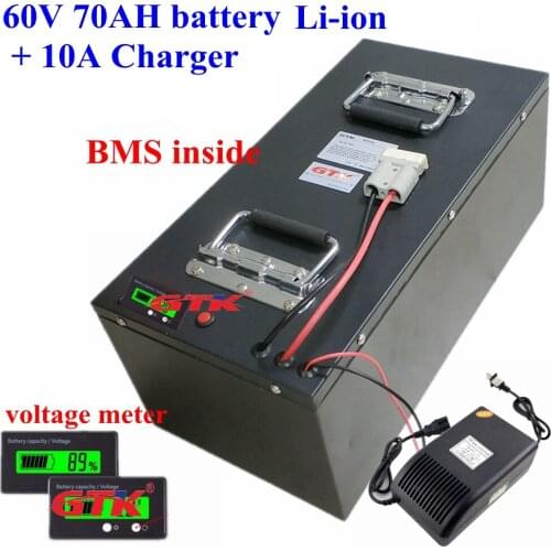 GTK 60V 70AH Li-ion battery Rechargeable with BMS 60v for scooter tricycle motorcycle vehicle bike Van + 10A Charger