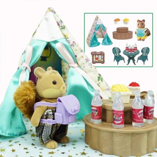1:12 Dollhouse Furniture Forest Animal Family Picnic Tent Set Toy Miniature Bear Squirrel tail Girl Pretend Play Christmas Gifts