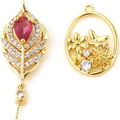 Doreen Box Copper Micro Pave Pearl Pendant Connector Bail Pin Cap 18K Real Gold Plated Clear Rhinestone for DIY Necklace,1 Piece