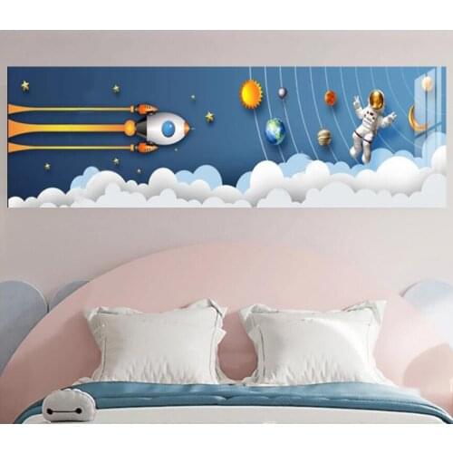 Cartoon Painting Rabbit Astronaut Rocket Space Plane Canvas Home Decor Picture Childrens Room Decoration Wall Art Print Posters