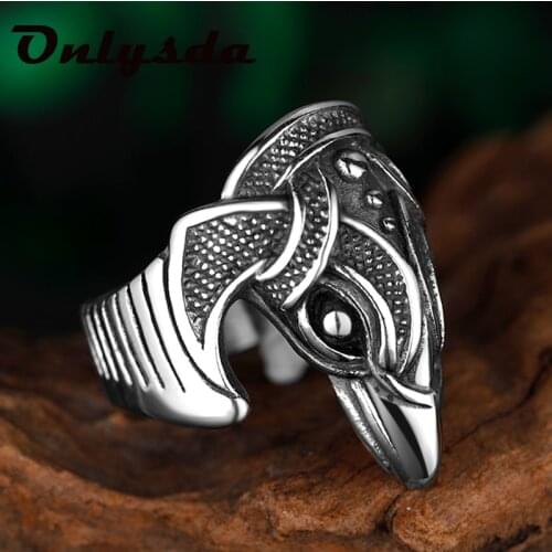 Animal Viking Men Stainless Steel Raven Ring Norse Viking Mens Scandinavian Pagan Crow Ring Nordic Amulet Jewelry Gifts OSR925