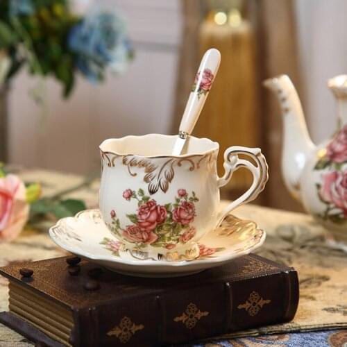 European-style Ceramic Tea Saucer Set Simple Household Cup with Spoon Ceramic English Afternoon Tea Set Black Tea Cup
