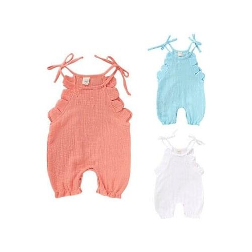 NewbornCotton Linen Outfit Baby Summer Clothing Toddler Clothes Baby Girl Ruffled Sleeveless Solid Romper Girls Jumpsuit