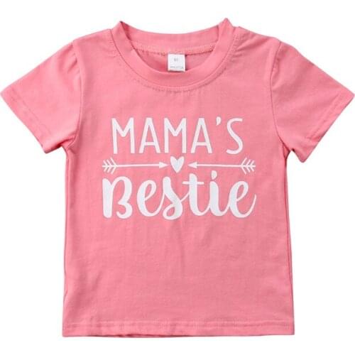 Mamas Bestie New Summer Toddler Kids Baby Girl Clothes Short Sleeve Letter Print Cotton T-shirt Tee Tops Pink