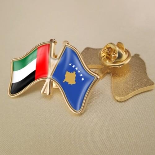 United Arab Emirates and Kosovo Crossed Double Friendship Flags Lapel Pins Brooch Badges