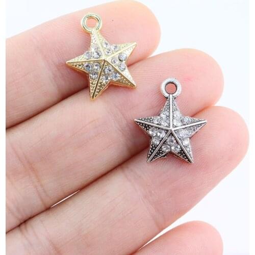 Eruifa 6pcs 14mm Pretty Lovely Star With Rhinestone Coin Zinc Alloy Necklace,Earring Bracelet Jewelry DIY Handmade 2 Colors