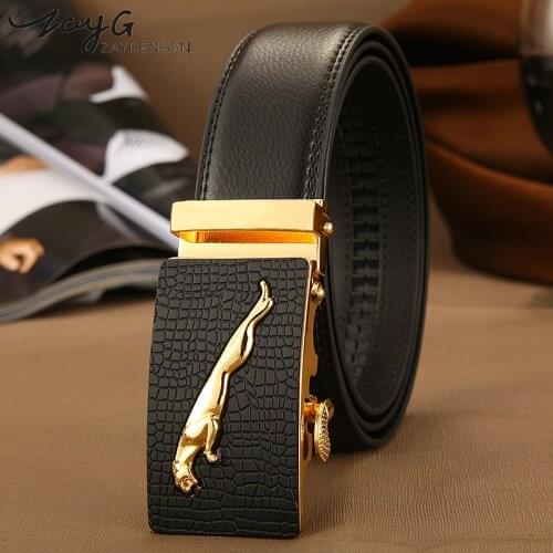 ZAYG Fashion gold belt jaguar pattern mens automatic buckle belts genuine leather belt for men Luxury Business casual Man belt