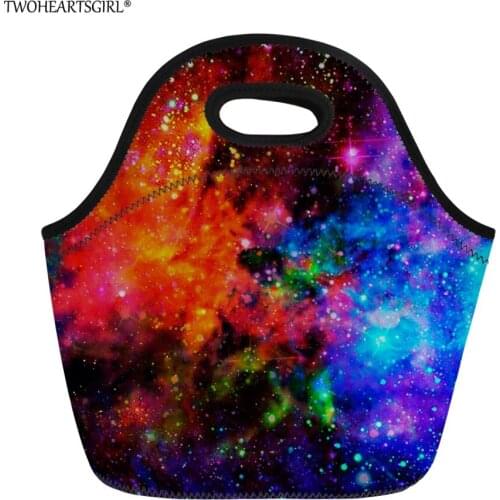 Twoheartsgirl Multicolor Galaxy Star Lunch Bag Thermal Insulated Kids Carry Food Bag Personalized Children Tote Lunchbox