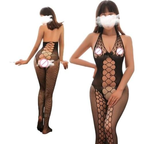 Crotchless Fishnet Bodysuit Transparent Sexy Lingerie Mesh Sexi Women Backless Bodystockings Erotic Underwear Ladies Catsuit Sex