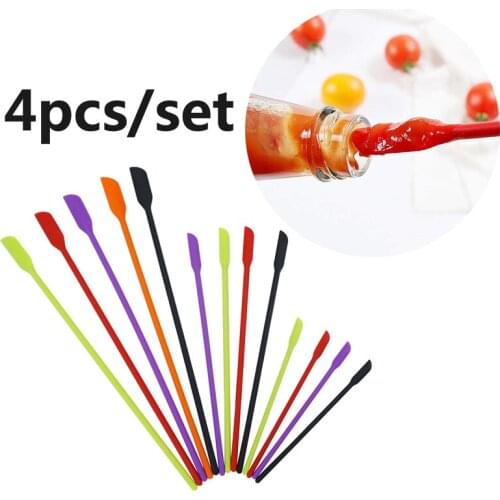 4pcs/set Silicone Scraper Lengthened Jam Spatula Cosmetic Bottle Spatula Fruit Sauce Scraper Kitchen Utensils Accessories