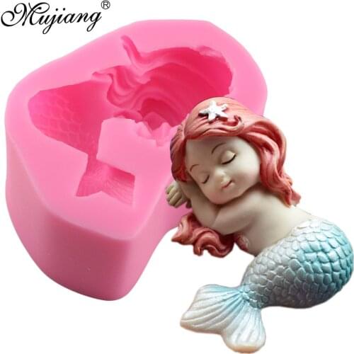 Cute Baby Mermaid Silicone Mold 3D Craft Soap Resin Clay Mould Wedding Birthday Fondant Cake Decorating Candy Chocolate Molds
