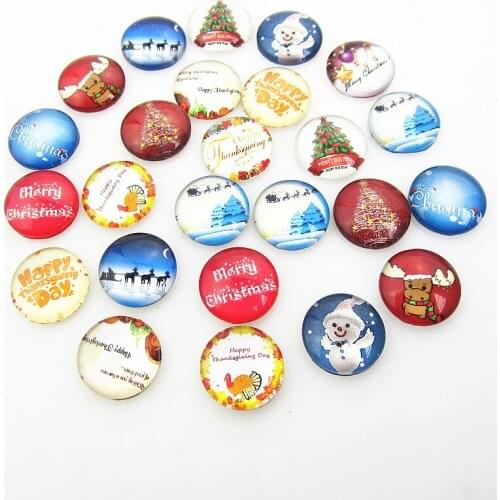 Pretty christmas Snap Buttons Charms 18mm Print Glass Buttons Fit DIY Snap Bracelets&Bangle Jewelry 10pcs/lot