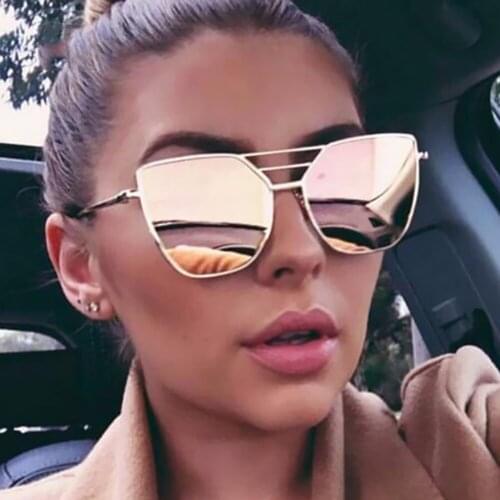 New Fashion Cat Eye Sunglasses Women Luxury Brand Design Mirror Lens Vintage Sun Glasses Rose Gold Metal Oculos Male Sunglasses