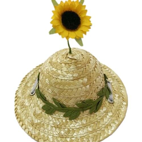 Legendog Dog Straw Hat With Sunflower Spring Summer Cool Pet Sun Hat Dog Cap With Adjustable String Pet Beach Party Decoration